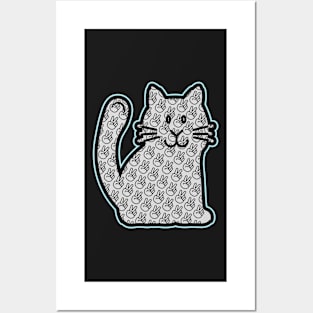 PEACE CAT STICKER | LIGHT BLUE TEAL AND GRAY Posters and Art